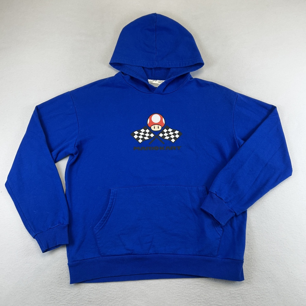 Mario Kart Hoodie Youth 18 Blue Pullover Fleece Racing Graphic Mario Kids